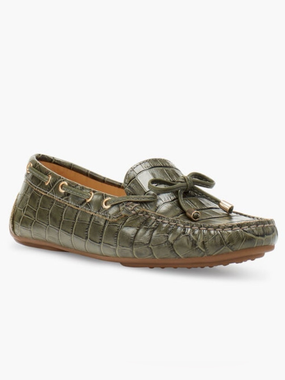 Talbots Taylor Laced Driving croc embossed pattern Moccasins |Olive-7.5